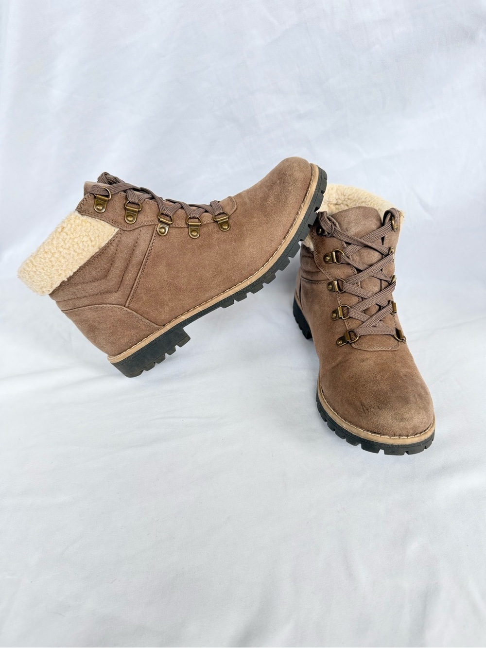 Sonoma Claudia Women’s 9.5 Stone Faux Fur Hiker Ankle Boots Lug Sole